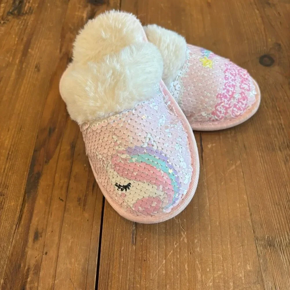 Unicorn Sequin GirlsSlippers Size Small 10-11
